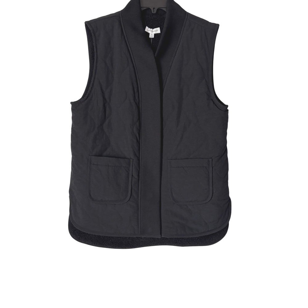 Westbound Womens M Vest Quilted Reversible Black Fleece Snap Pockets F51VW750